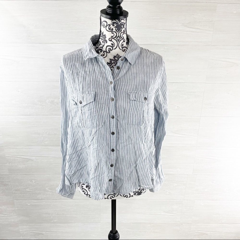 Free People Striped Multiprint Button Down Top - Picture 2 of 9